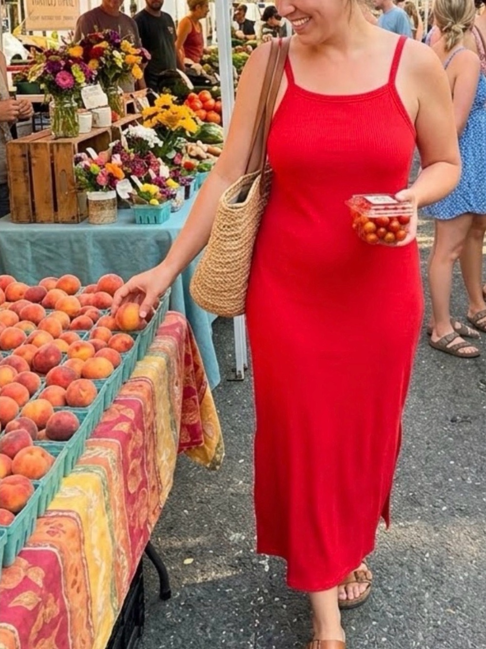 LOFT Red Maxi Slip Dress with Thin Straps. Built in bra size 10